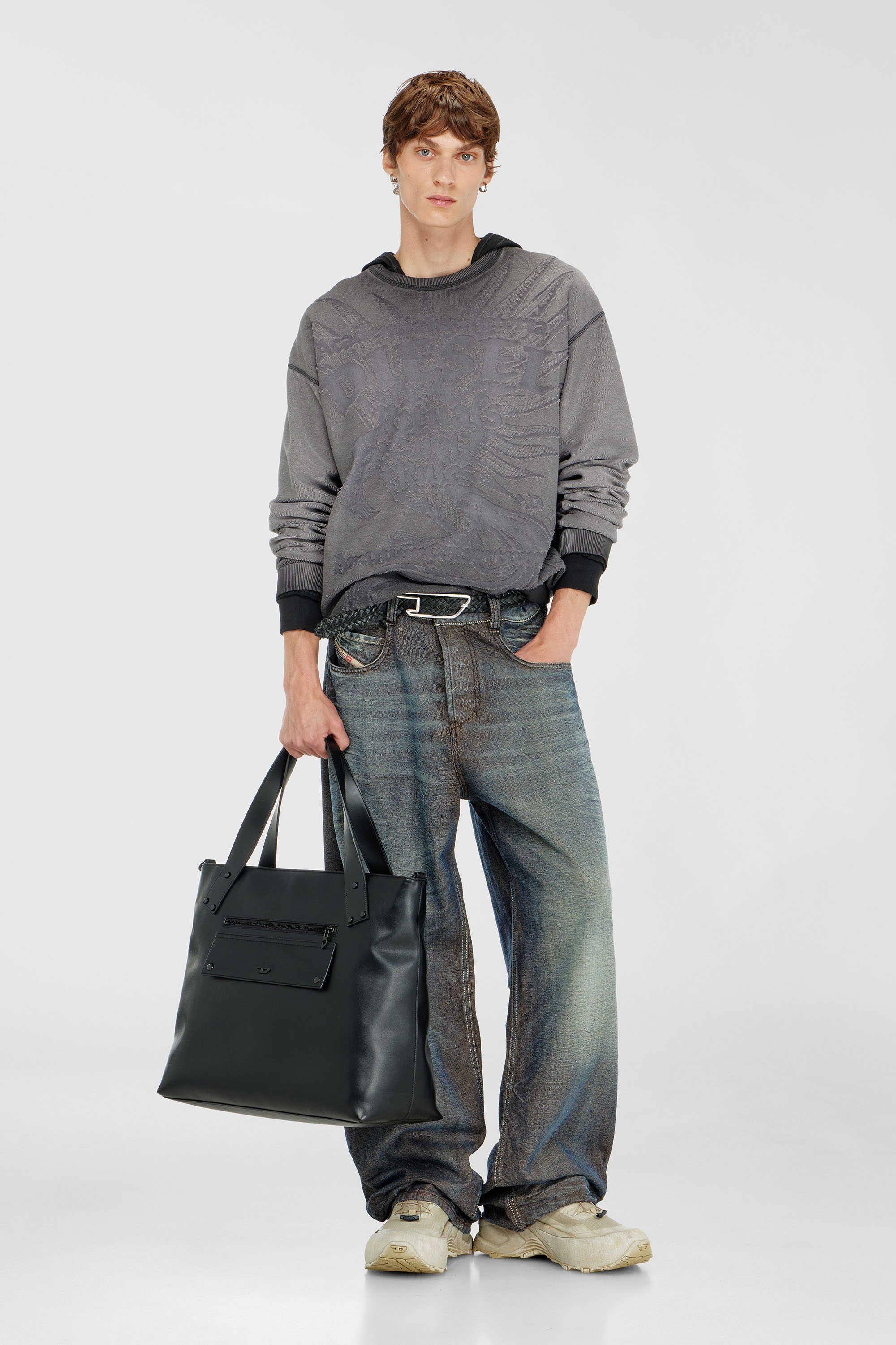 Diesel - S-ARON-RAW, Man's Sweatshirt with d&eacute;vor&eacute; print in Dark grey - 2