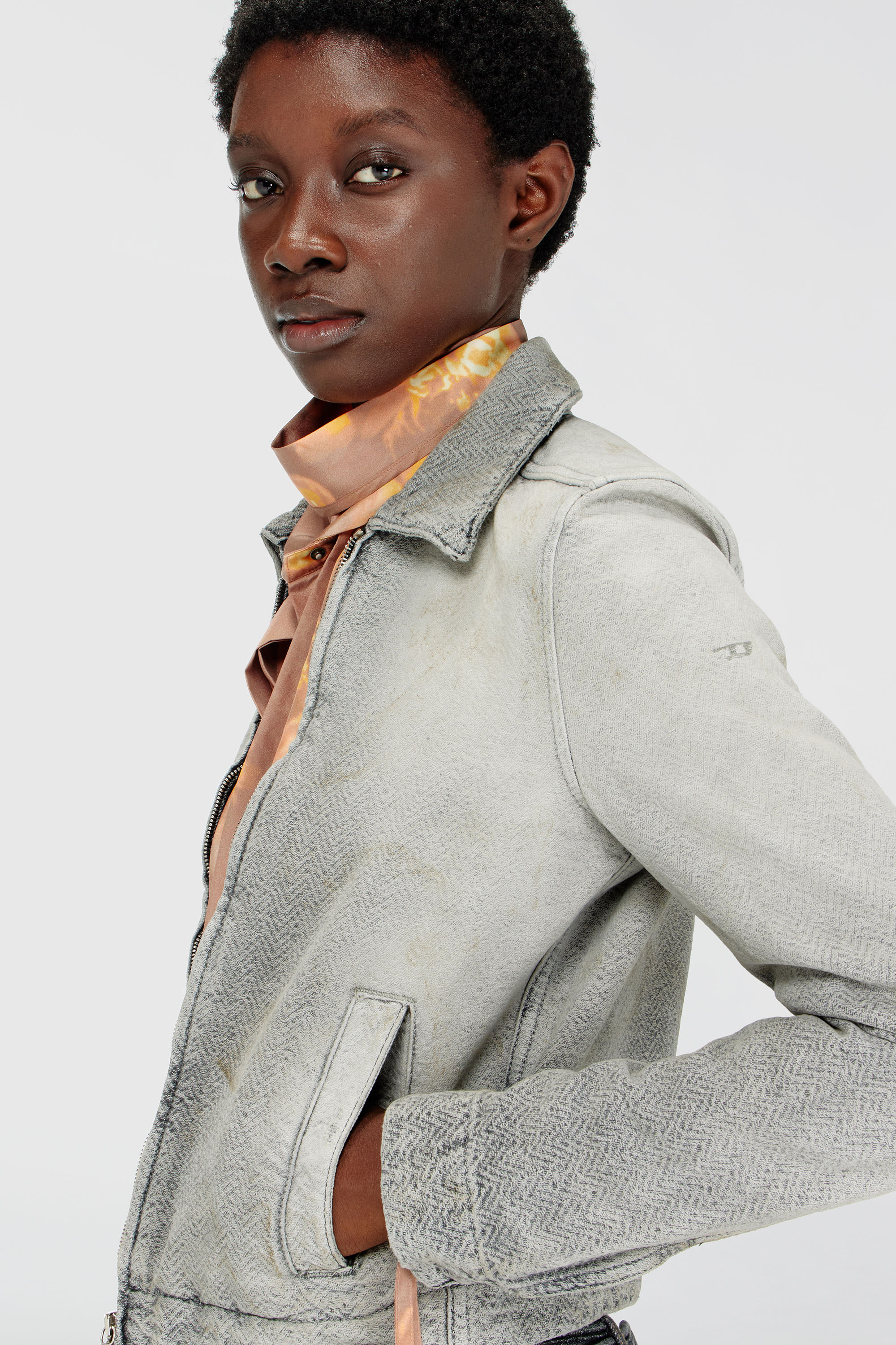 Diesel - DE-CORB, Woman's Jacket in distressed herringbone denim in Light Grey - 5