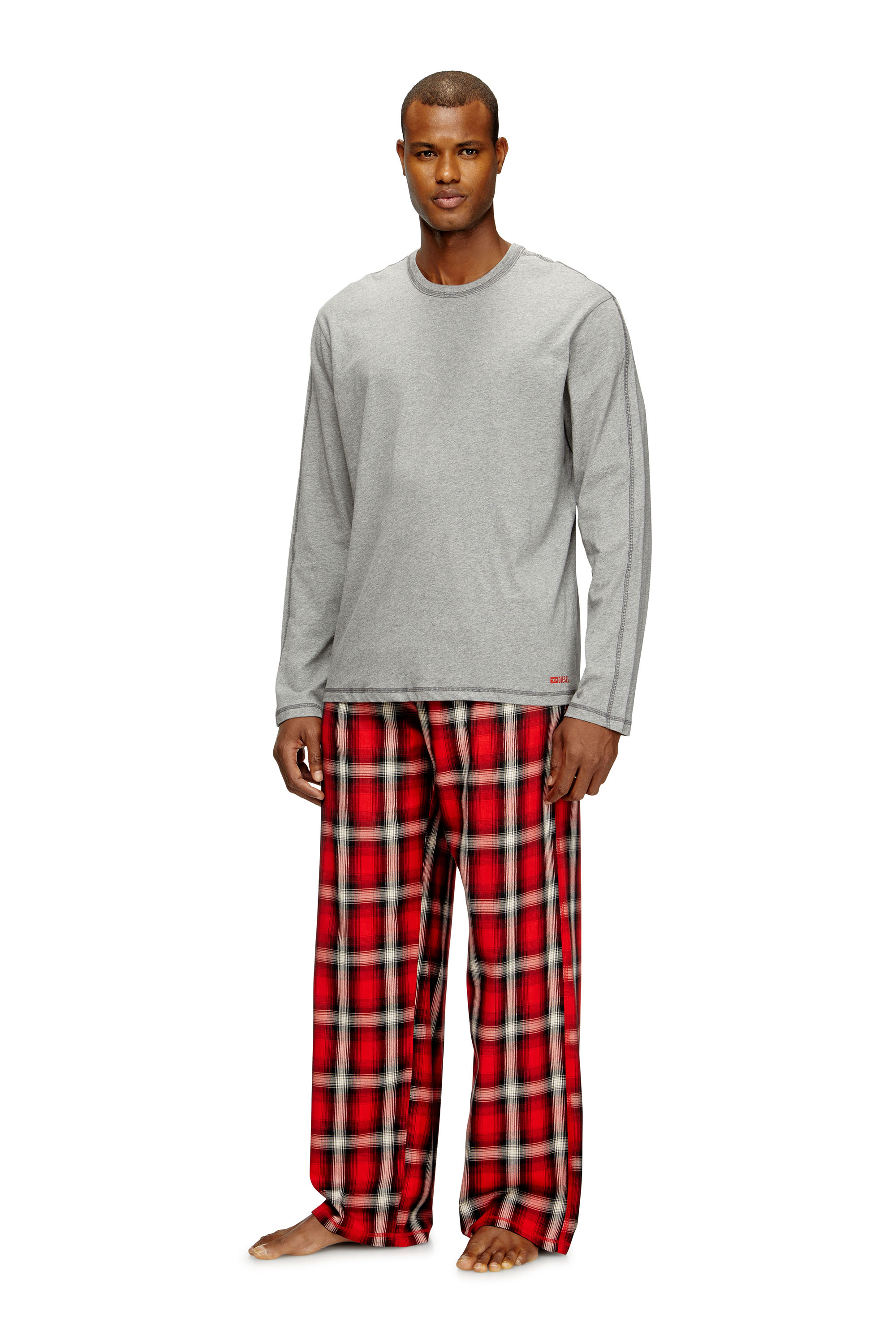 Diesel - KIT-LIAM, Man's Cotton pajama set with check pants in Grey/Red - 1