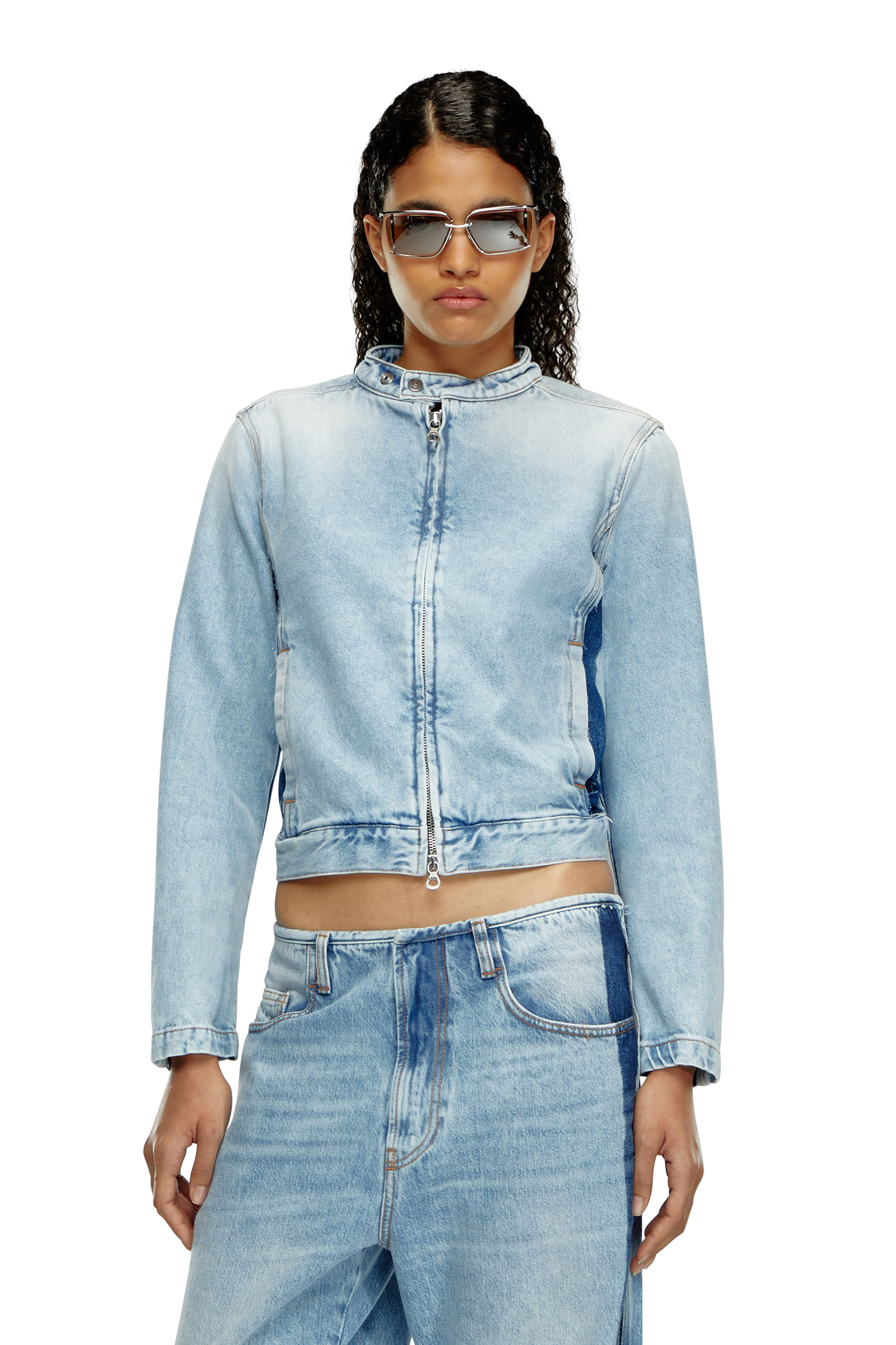 Diesel - DE-GLORY-S, Woman Slim jacket in two-tone denim in Blue - Image 1