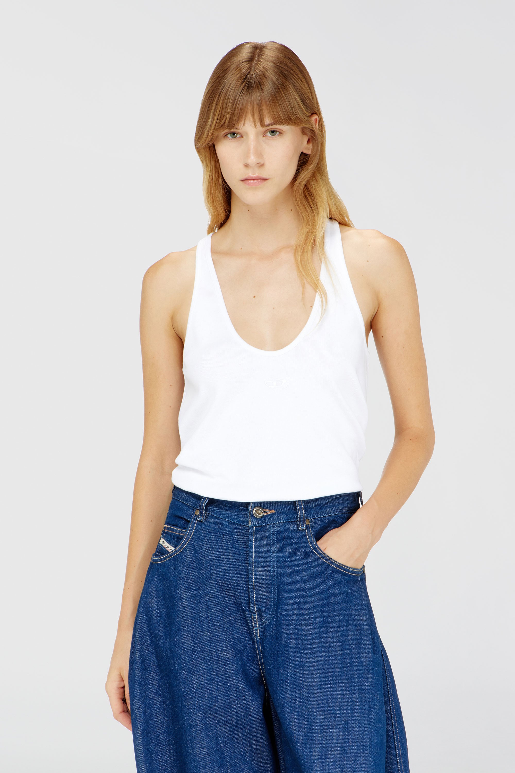 Diesel - T-IPSYA-LKDS, Woman's Ribbed tank top with Oval D in White - 3