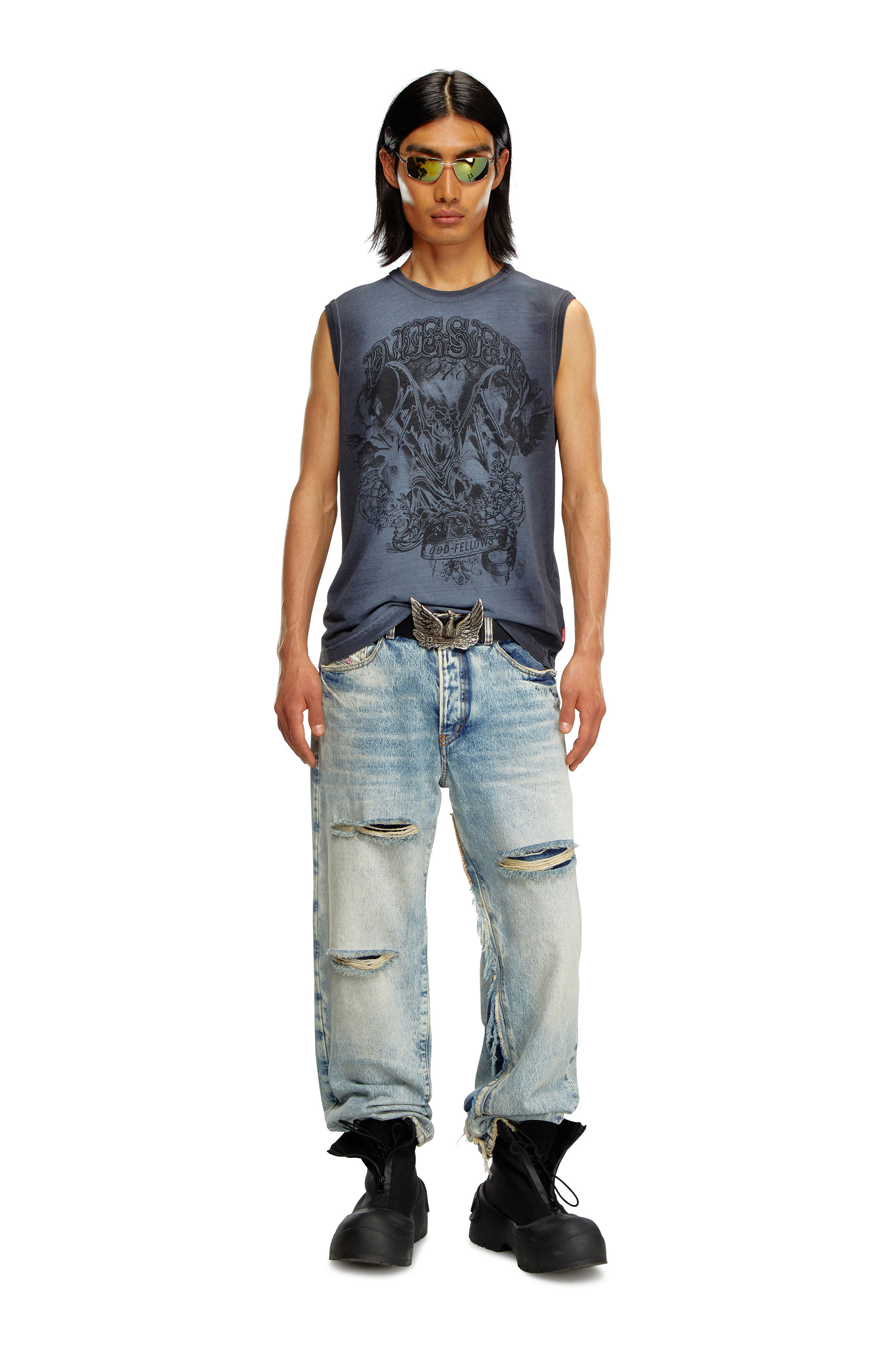 Diesel - T-BISCO-Q1, Man Faded tank top with graphic print in Blue - Image 2