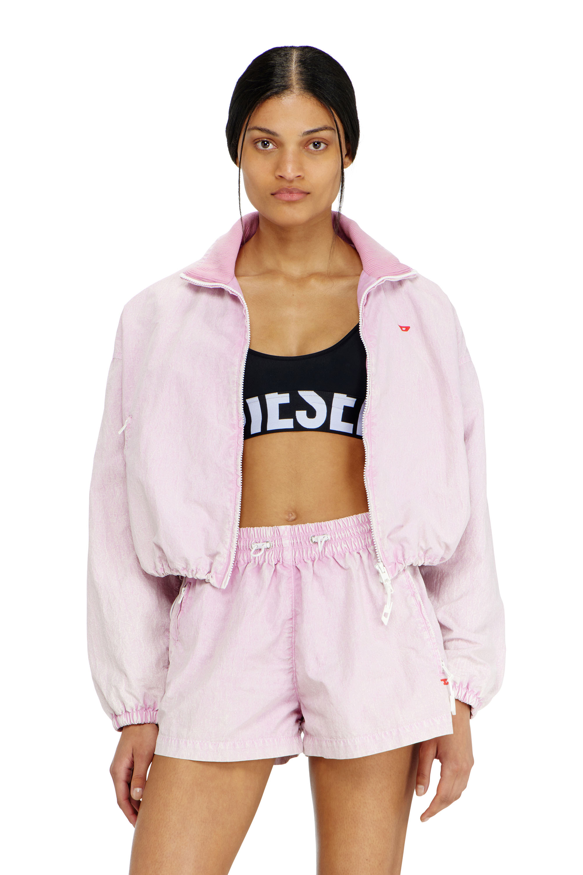 Diesel - ALLISON-D-POP, Woman's Microfibre sports bra with cut-off logo in Black - 1