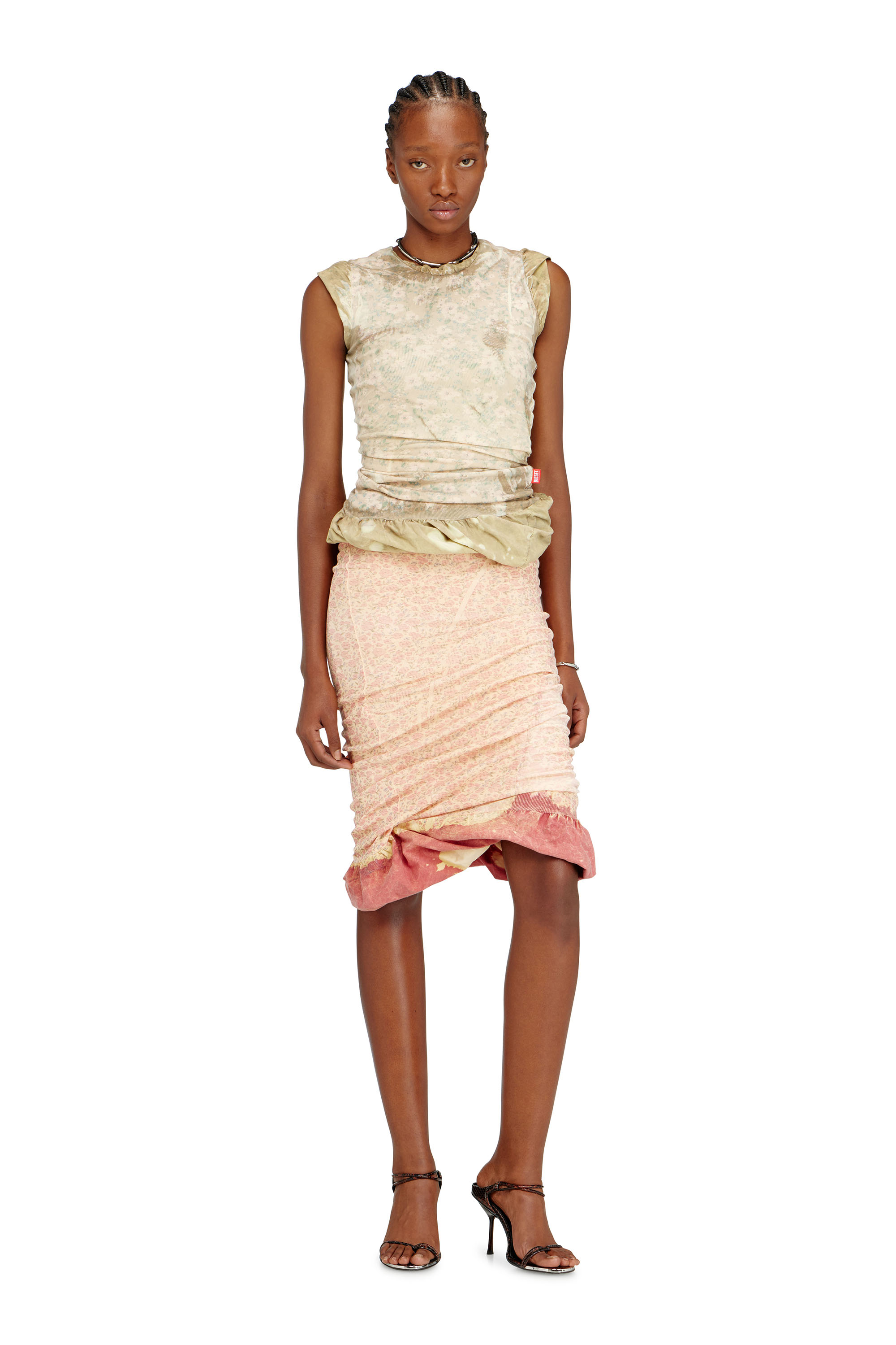 Diesel - T-ORY, Woman's Layered top with bleached effect in Military Green - 2