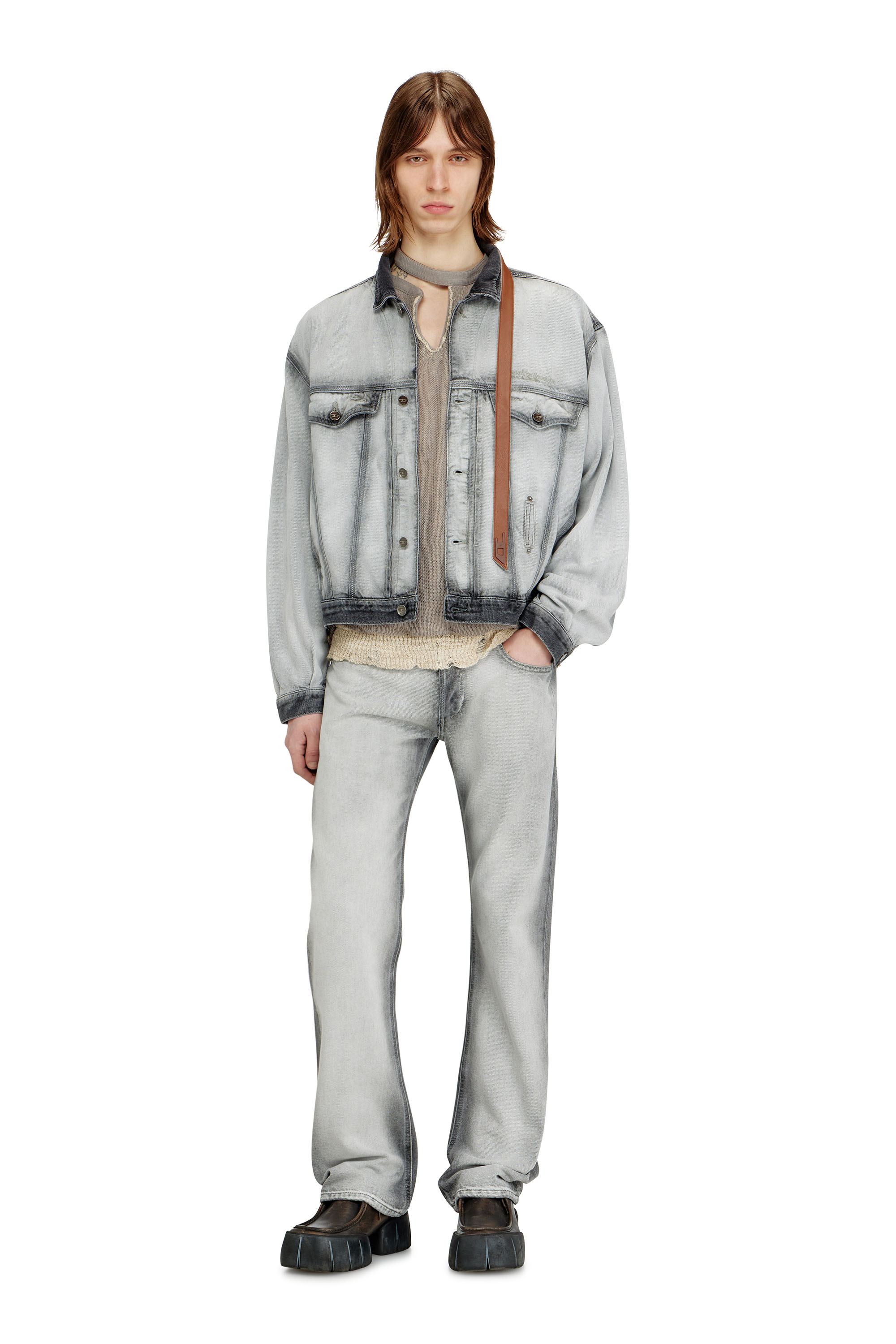 Diesel - D-DENVER-FSI, Unisex's Trucker jacket in soft skeleton denim in Light Grey - 4