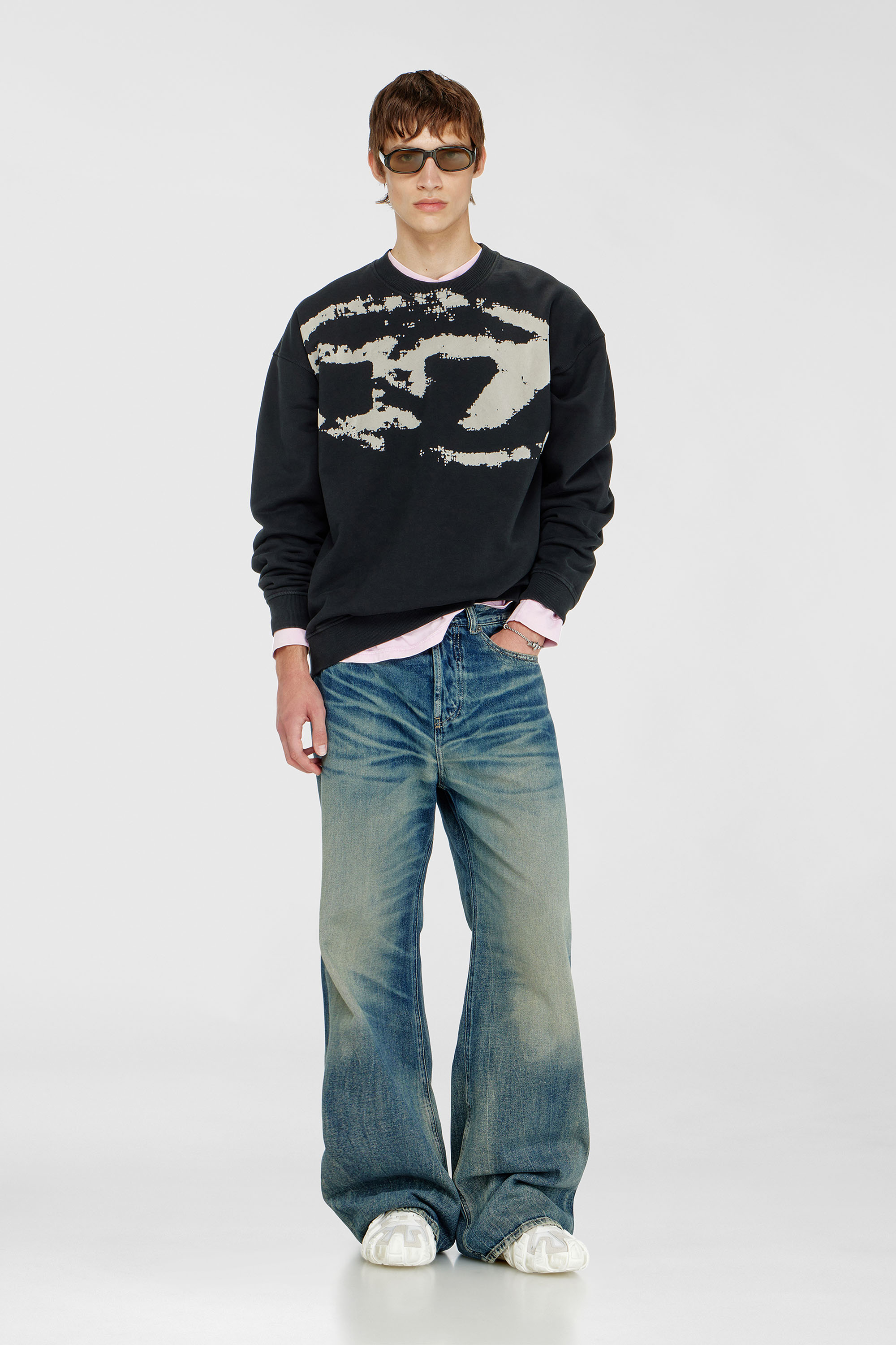 Diesel - S-BOXT-N5, Man's Cotton sweatshirt with flocked Oval D in Black - 2