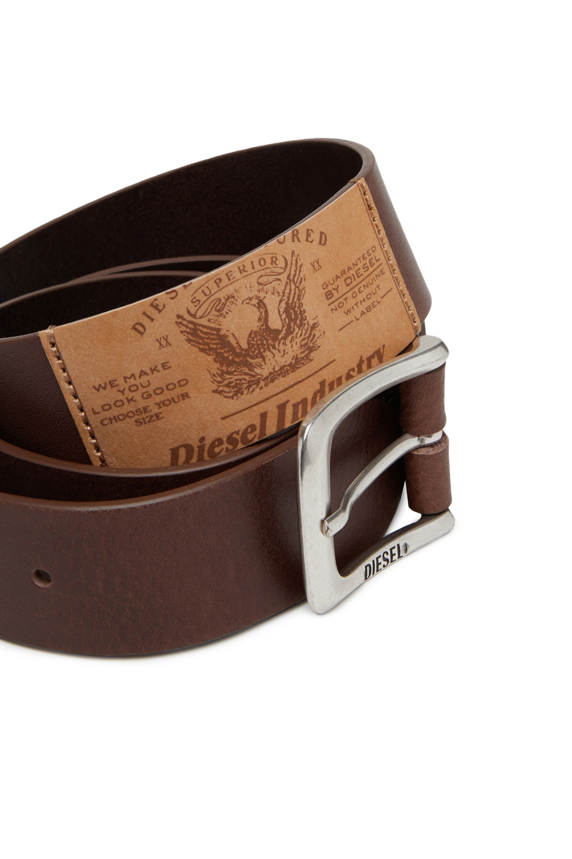 Diesel - B-JACKRON, Man Leather belt with Jacron Patch in Brown - Image 3