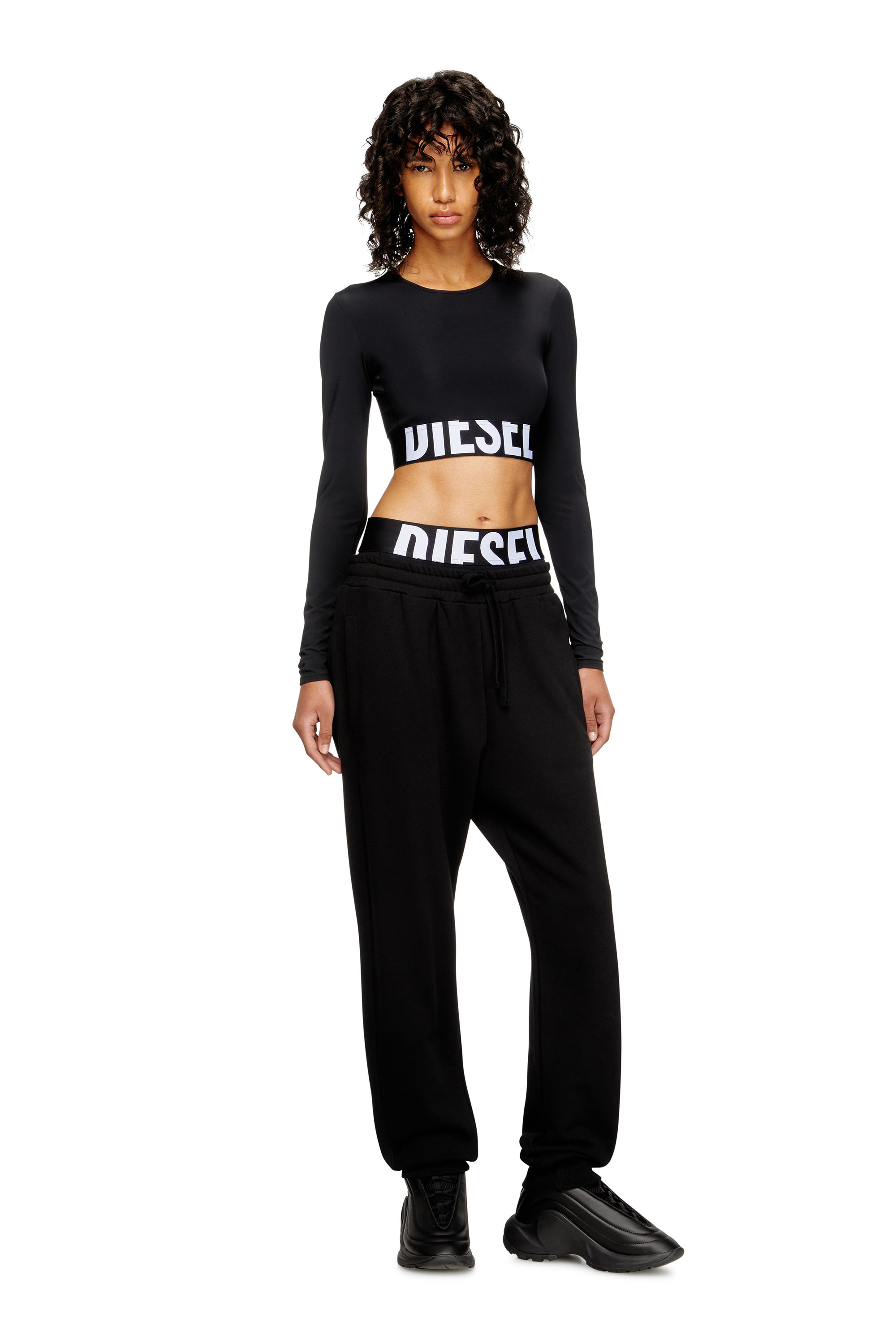 Diesel - MELISSA-D-POP, Woman's Microfibre crop top with cut-off logo in Black - 1