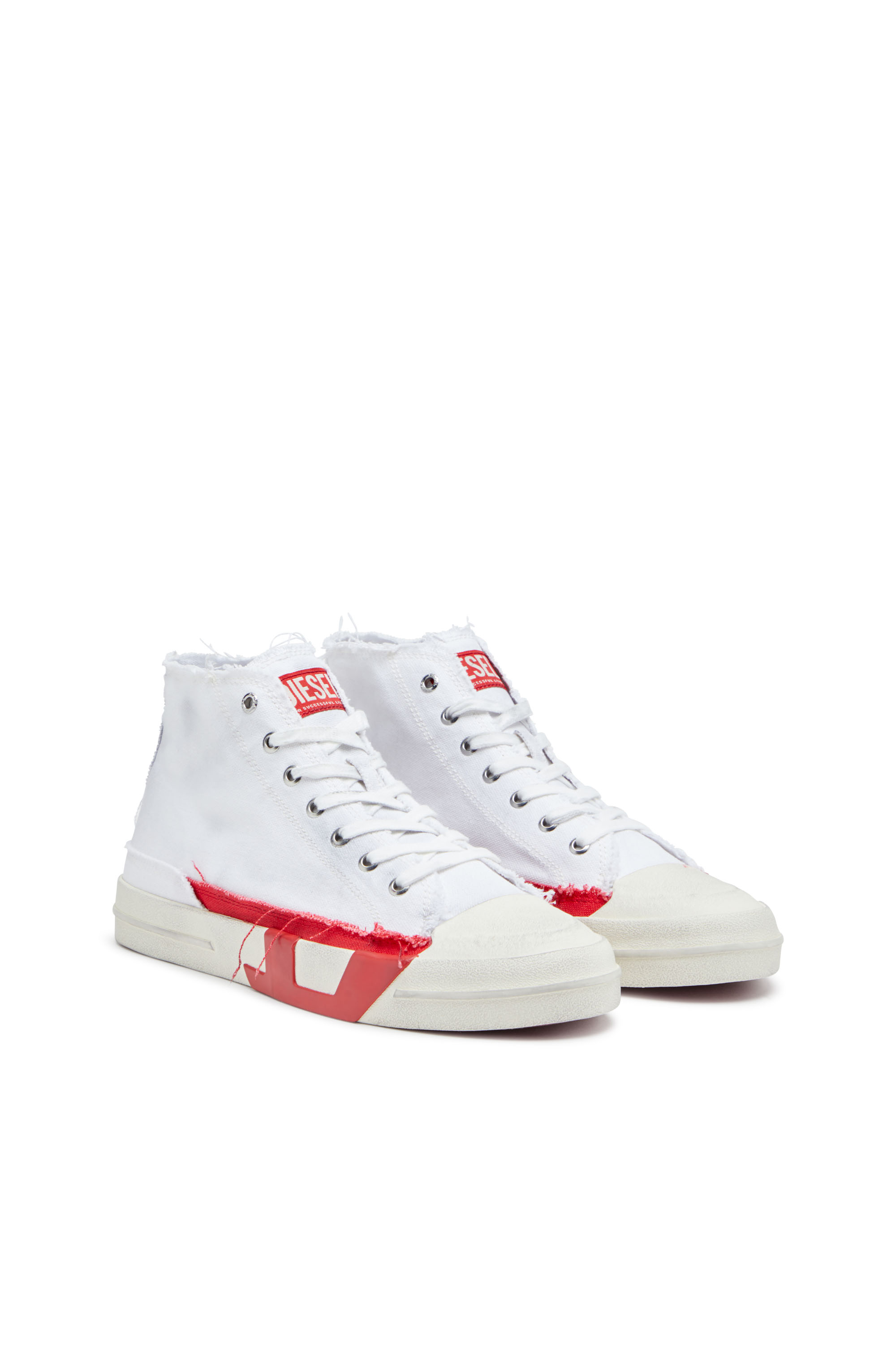 Diesel - S-D-VERSE MID, Man's S-D-Verse-Dirty-effect high-top canvas sneakers in White/Red - 2