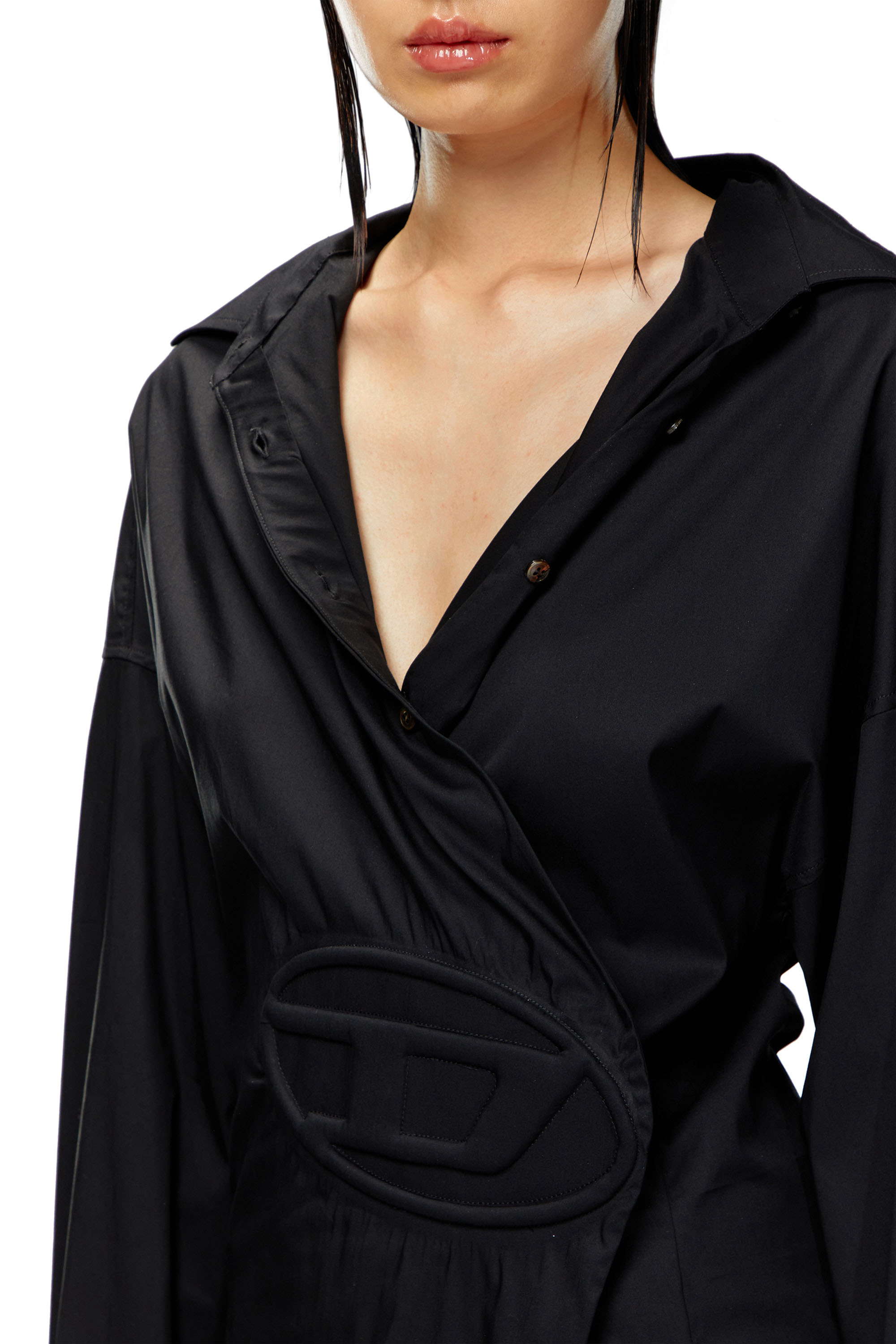 Diesel - D-SIZEN-N1, Woman Short shirt dress in stretch poplin in Black - Image 4