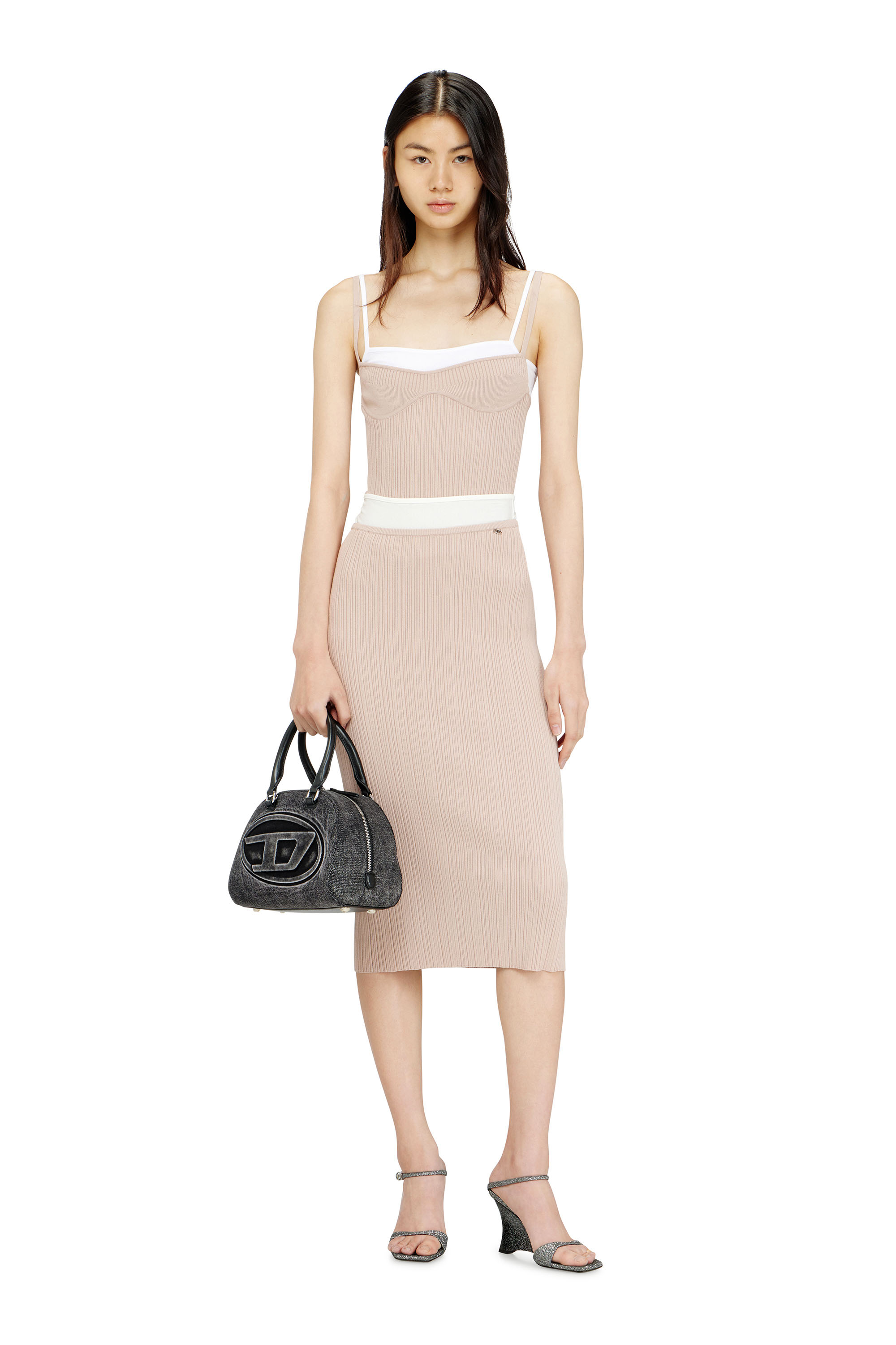 Diesel - M-ZINIA, Woman's Ribbed knit skirt with contrast waistband in Pink - 2