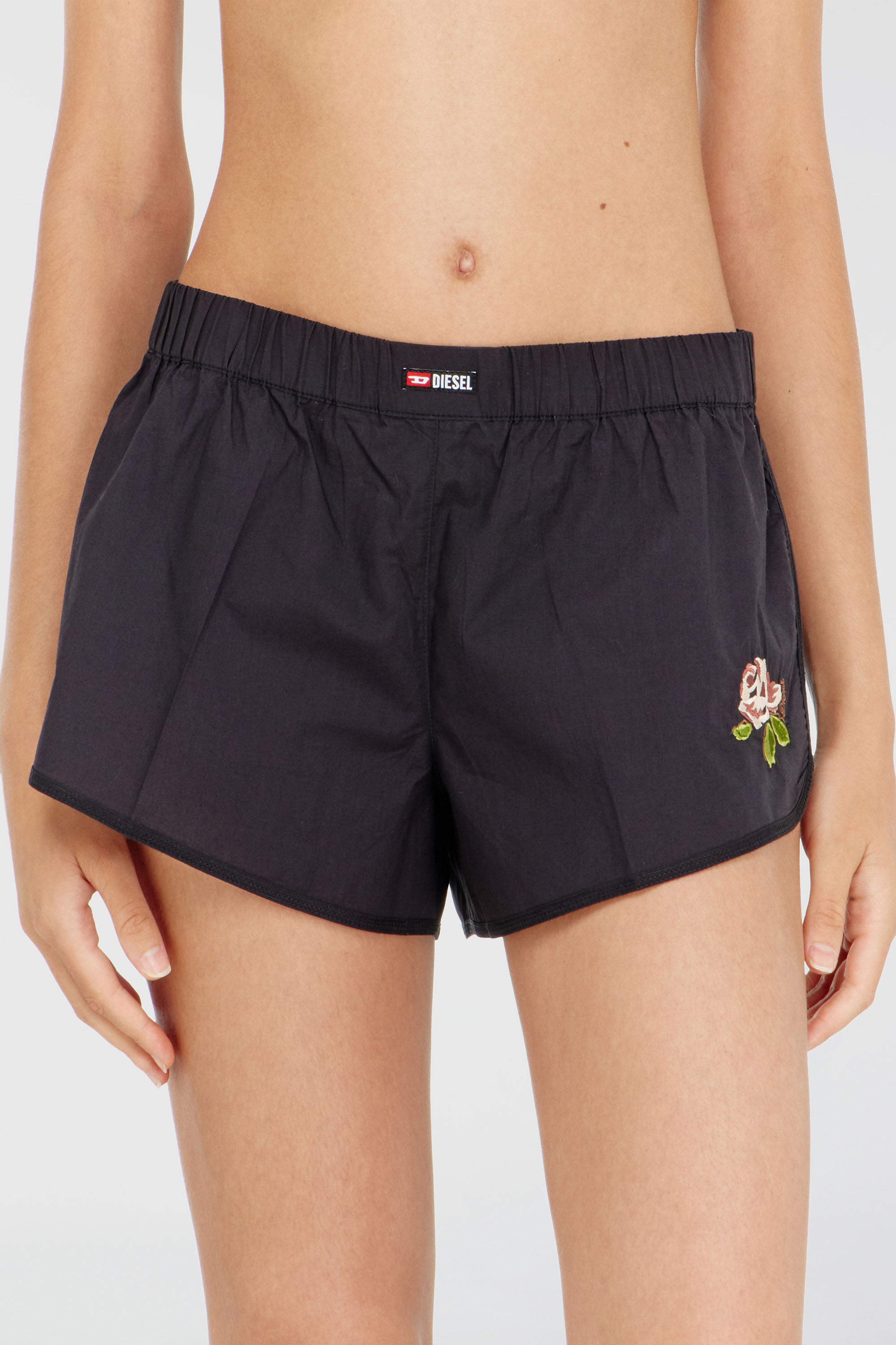 Diesel - ELOISE-D-CORE, Woman's Cotton boxers with floral embroidery in Black - 1