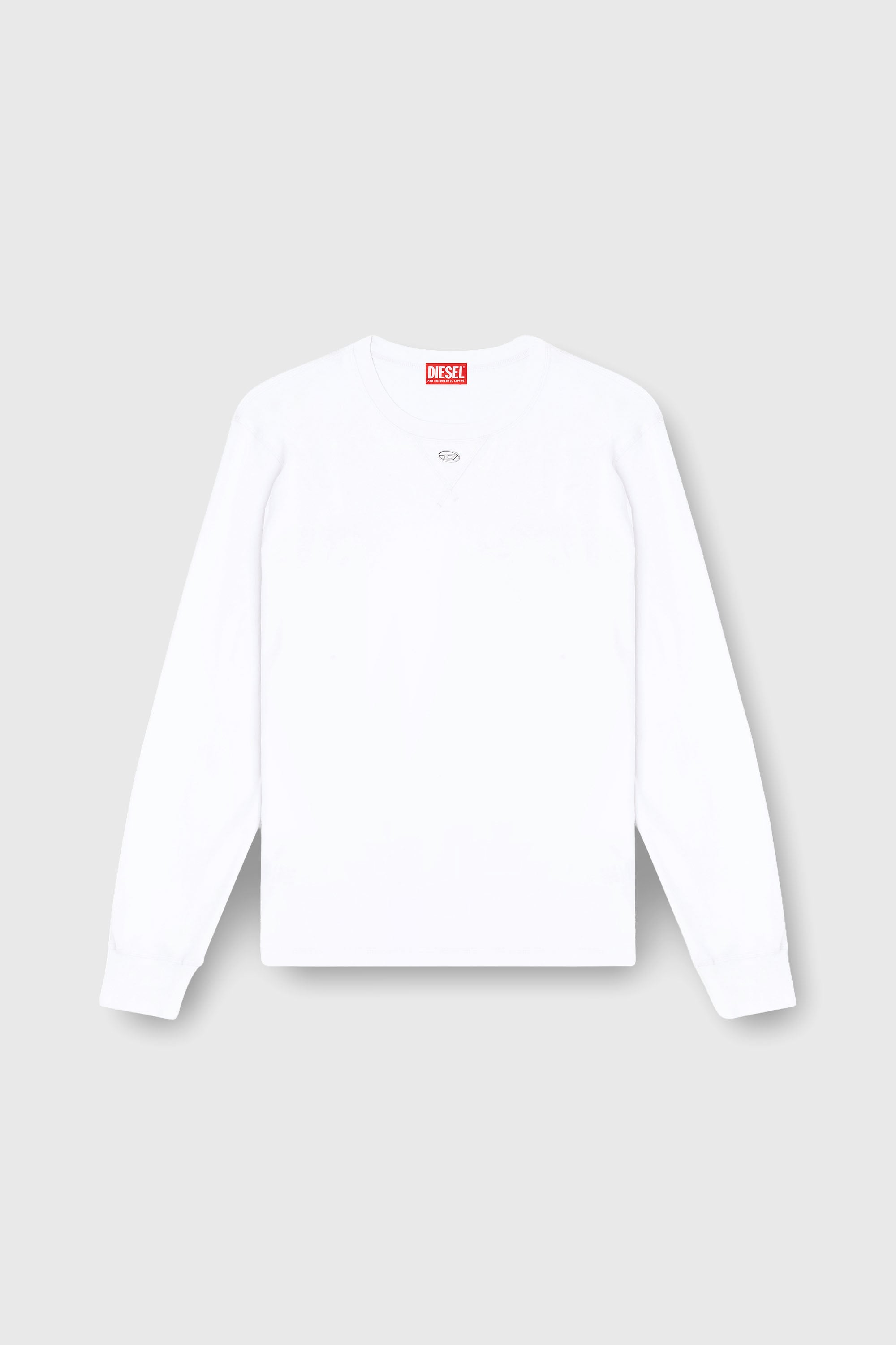 Diesel - T-MADJUST-LS-TR, Man's Cotton long-sleeve T-shirt with Oval D in White - 2