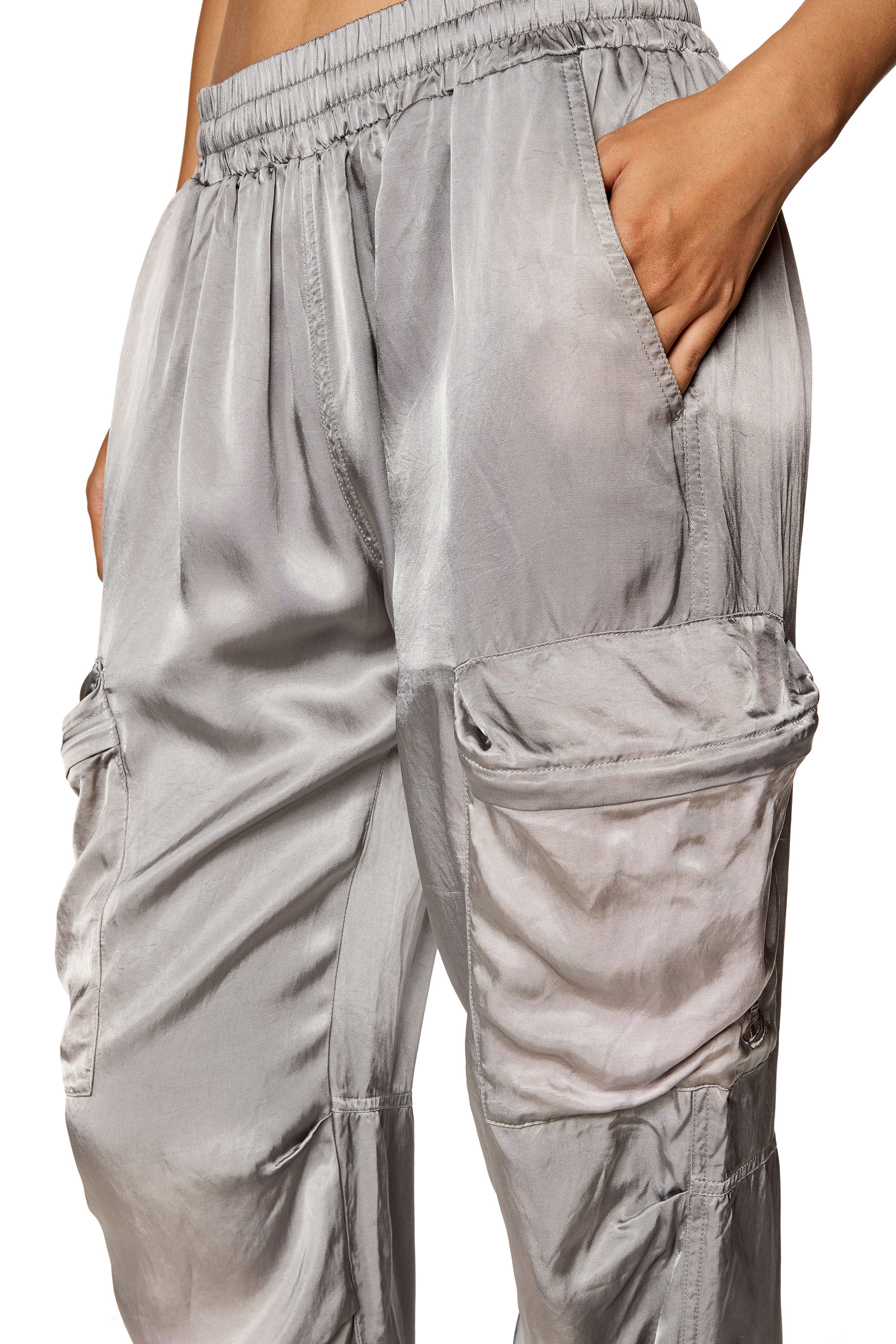 Diesel - P-MIROW-N1, Woman Cargo pants in treated satin in Grey - Image 4