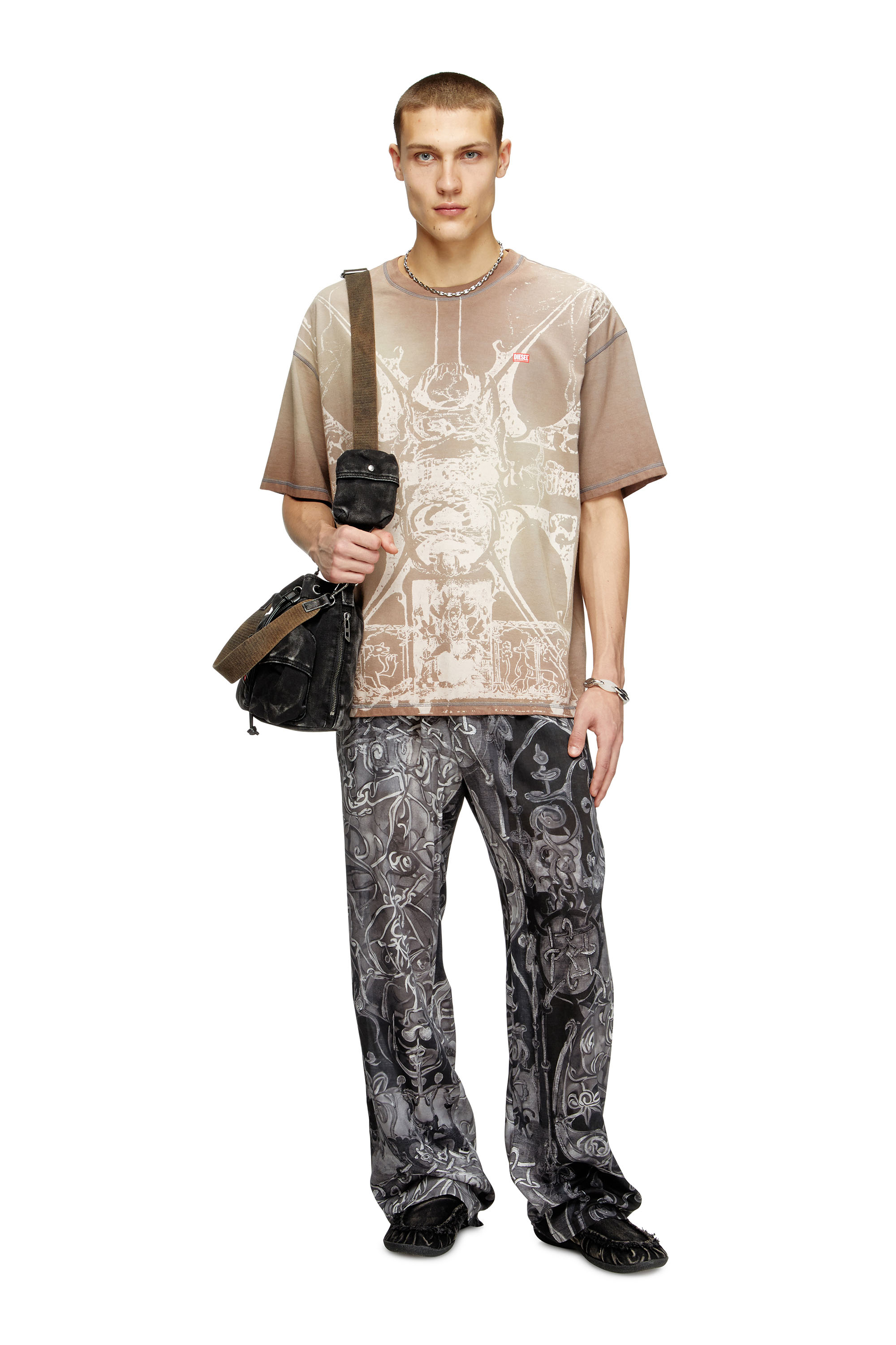 Diesel - T-BOXT-T13, Man's T-shirt with tonal medieval print in Light Brown - 2