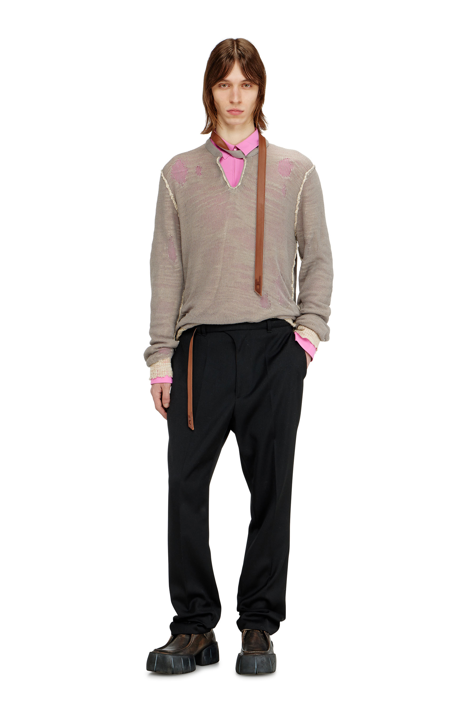 Diesel - P-NEDAR-A, Man's Tailored pants with biker belt strap in Black - 2