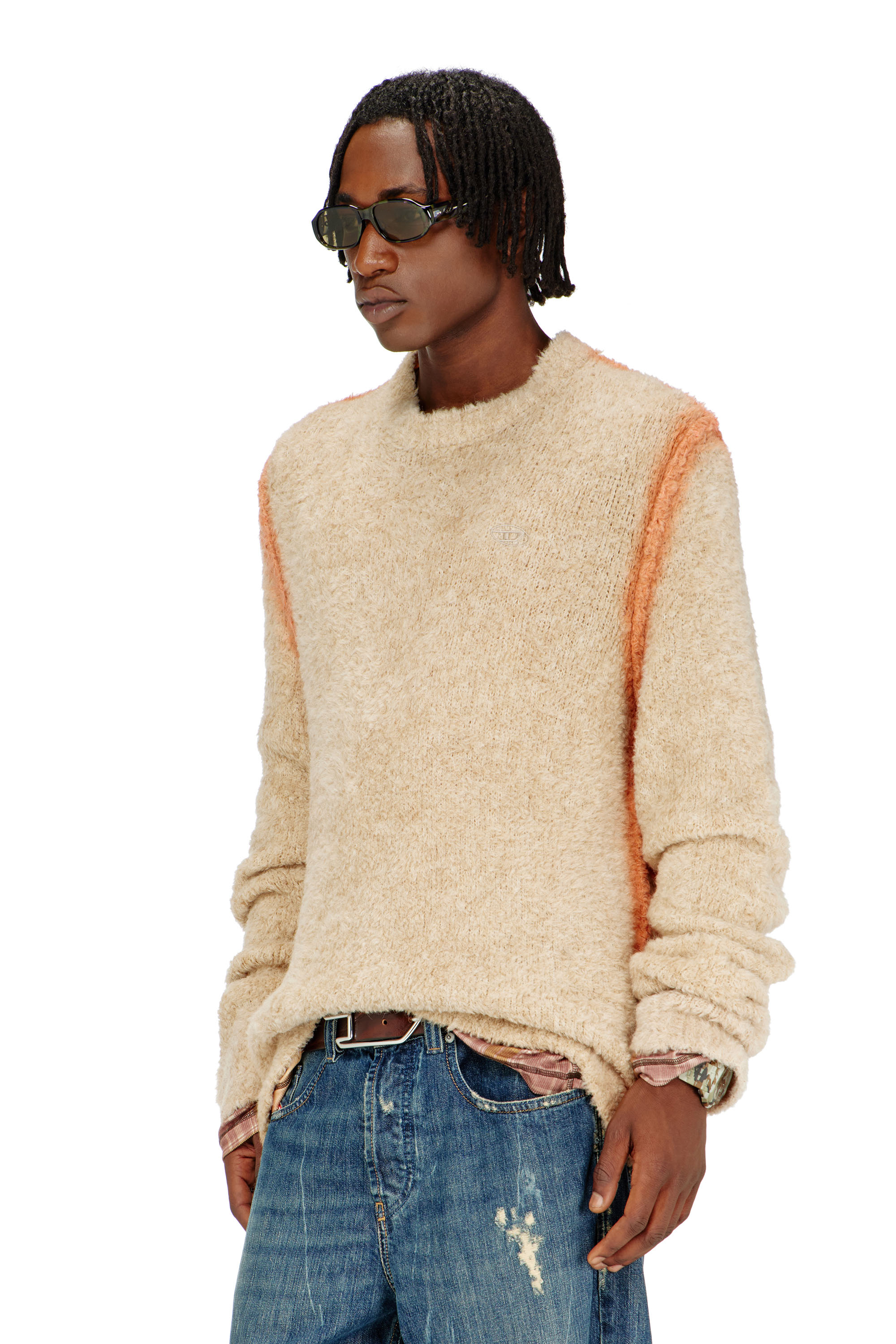 Diesel - K-RIMI, Man's Alpaca-blend jumper with spray-dyed seams in Light Brown - 1