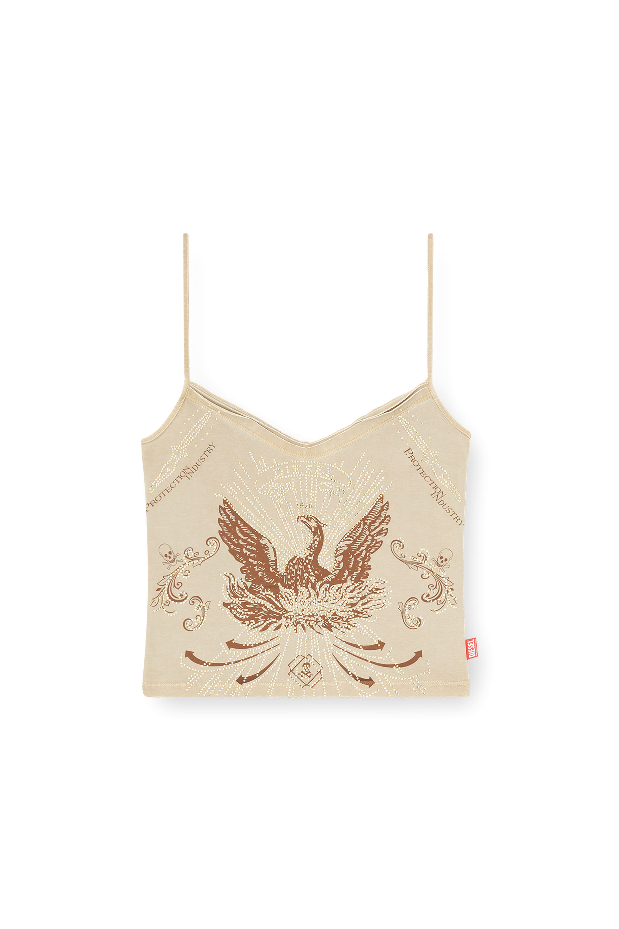 Diesel - T-ROPEW, Woman's Phoenix camisole with rhinestones in Light Brown - 2