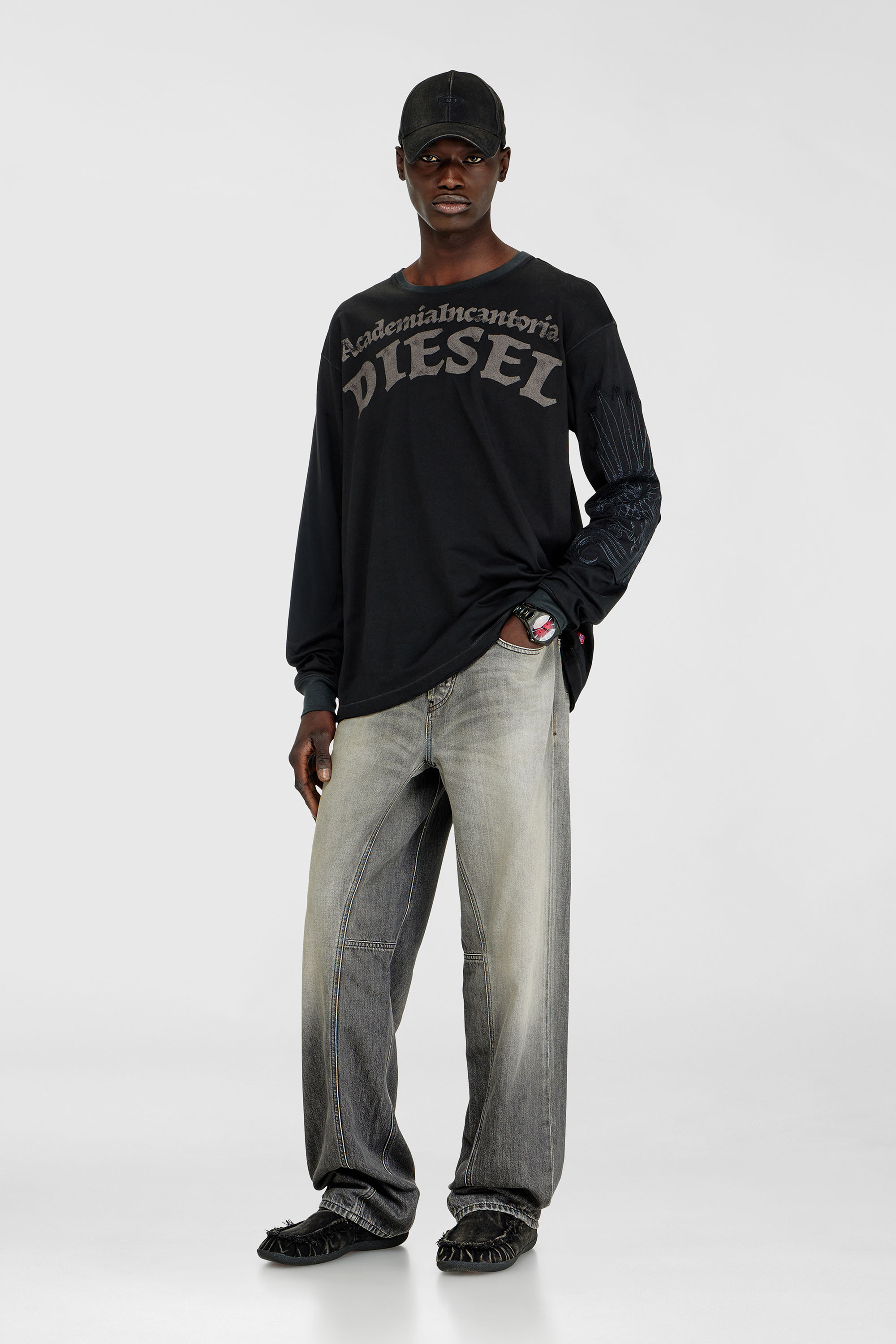 Diesel - T-NORM-LS-AA3, Man's Long-sleeve T-shirt with prints and patches in Black - 2