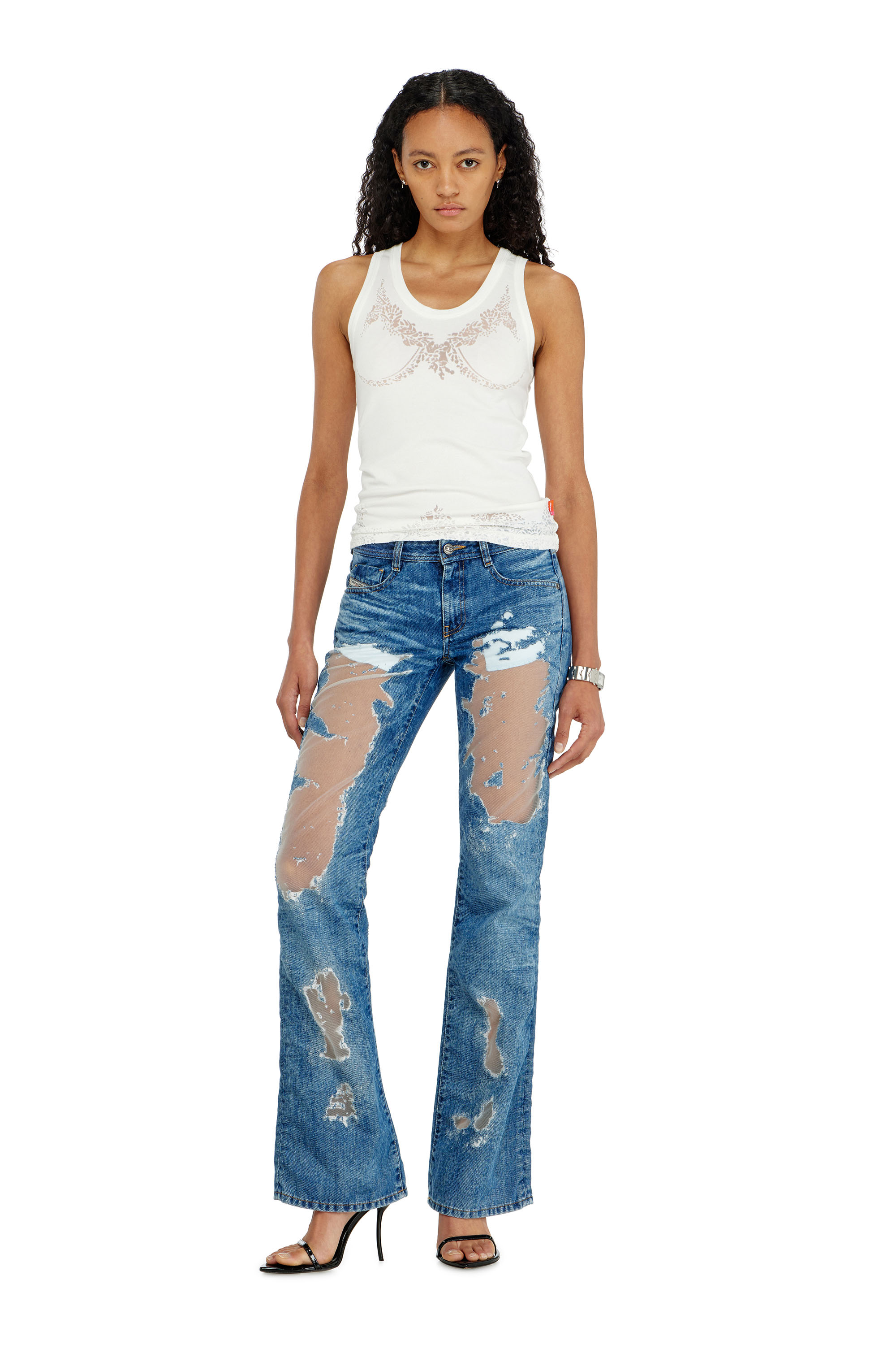 Diesel - PR-T-ANKI-LACE-R, Woman's Tank top with devor&eacute; lace effect in White - 2