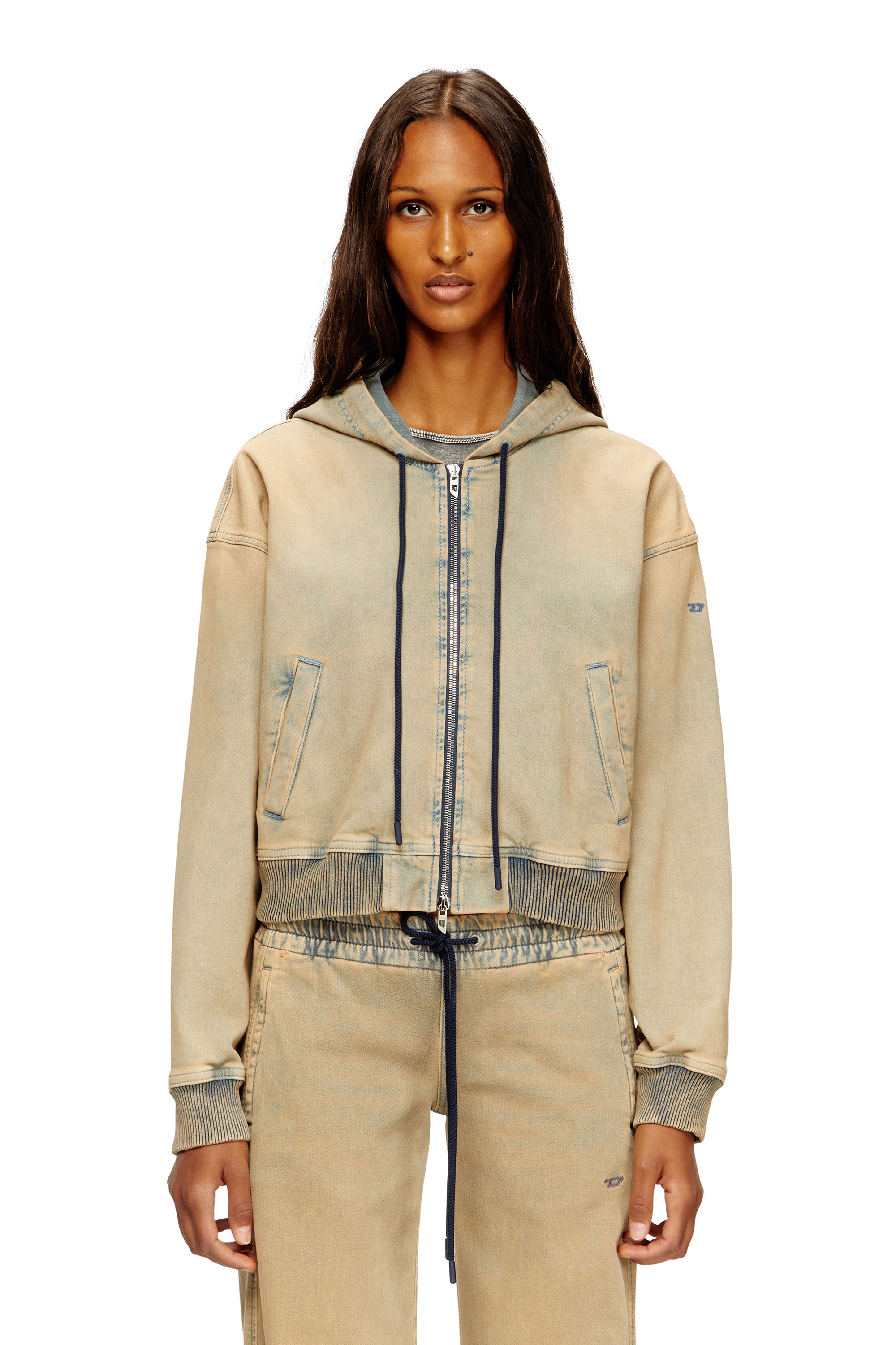Diesel - DE-GIRI-CROP JOGG, Woman's Zipped hoodie in coloured JoggJeans in Beige/Blue - 1