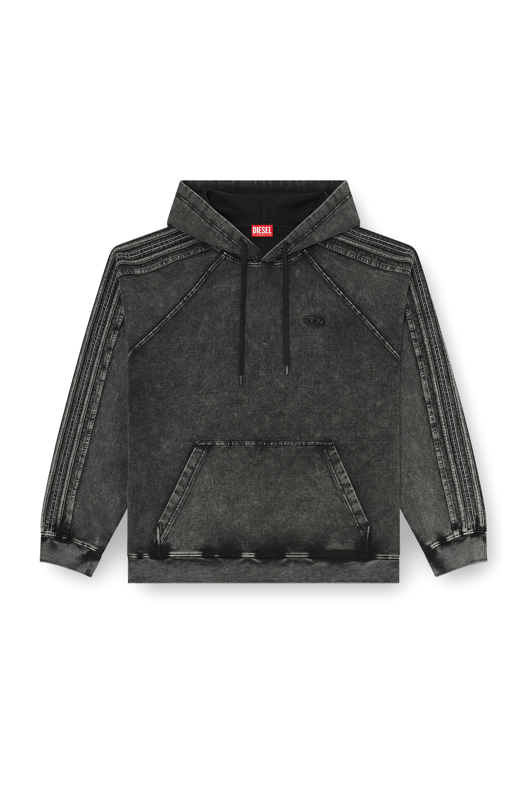 Diesel - S-ALTBOXT-HOOD, Man's Hoodie in washed cotton with Oval D embroidery in Black - 3